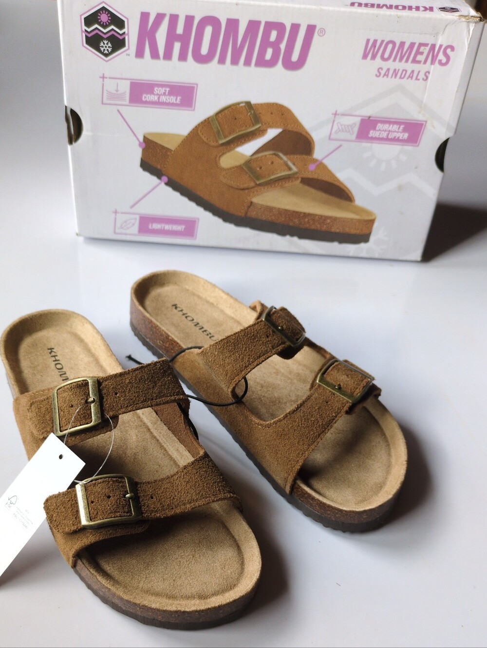 NIB Khombu Leather Slde Sandals Browm Womens Sz 6, 8, 9